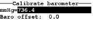 10.10 Kalibrering av barometeret Figur 10.5 Skjermbildet Barometer Units En sort prikk indikerer valgt enhet. 4. Bruk piltastene for å markere ønsket enhet. 5.