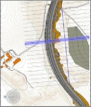 Terrengsnitt fra vegprofil 2200, plankart side 2. Området reguleres til kjøreveg, annen veggrunn, vegetasjonsskjerm, massedeponi og landbruk. Bergskjæring sør for E6 terrasseres med paller.