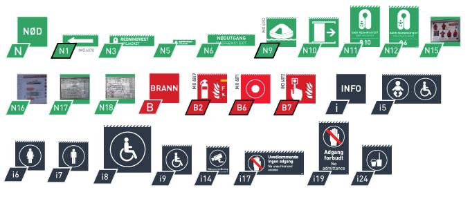 Type sikkerhetsmerker for hurtigbåtene Her ser du alle sikkerhetsmerkene som forekommer på Ruters hurtigbåter. Legg merke til at teknisk merking kommer ferdig fra leverandør/produsent av fergene.