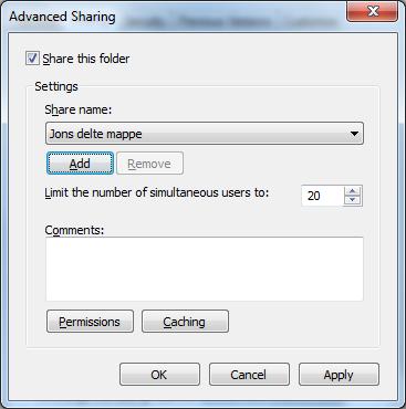 Demo: Delte mapper i Windows Advanced Sharing andre navn på tilgangsrettighetene» Read - bare lese data»