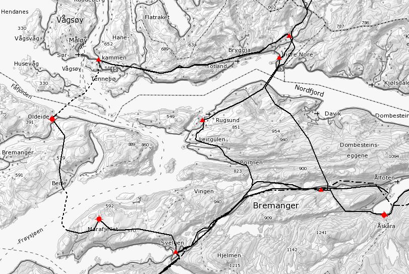 Ytre ring Nordfjord Kraftsystemutgreiing for Sogn og Fjordane 2012 Erstatte gammal regionalnettsledning med ny kraftigare frå Deknepollen til Bryggja.