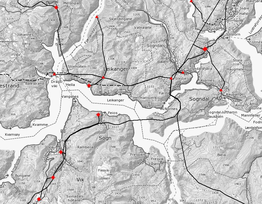 Nettutvikling Indre Sogn Sognekraftområdet Kraftsystemutgreiing for Sogn og Fjordane 2012 Spenningsoppgradering Hella-Dragsvik -Ny ledning frå Grindsdalen til Lidal -Ny stasjon i Grindsdalen -Ny