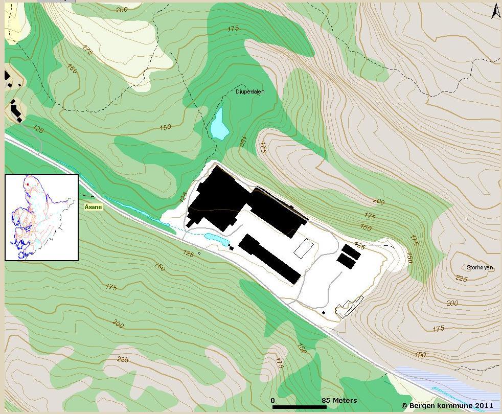 Åsane Byggsenter Bergen Kommune Fig 1. Åsane Byggsenter. Omrisset angir området for reguleringsplanen.