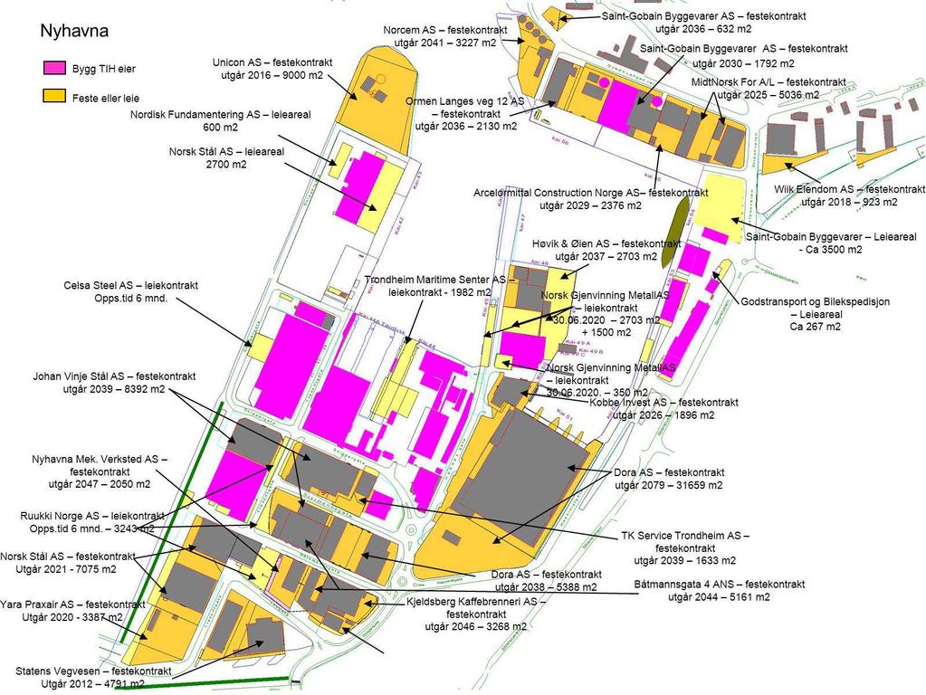 Feste- og leiekontrakter Nyhavna består av en rekke feste- og leieavtaler med Trondheim Havn som grunneier.