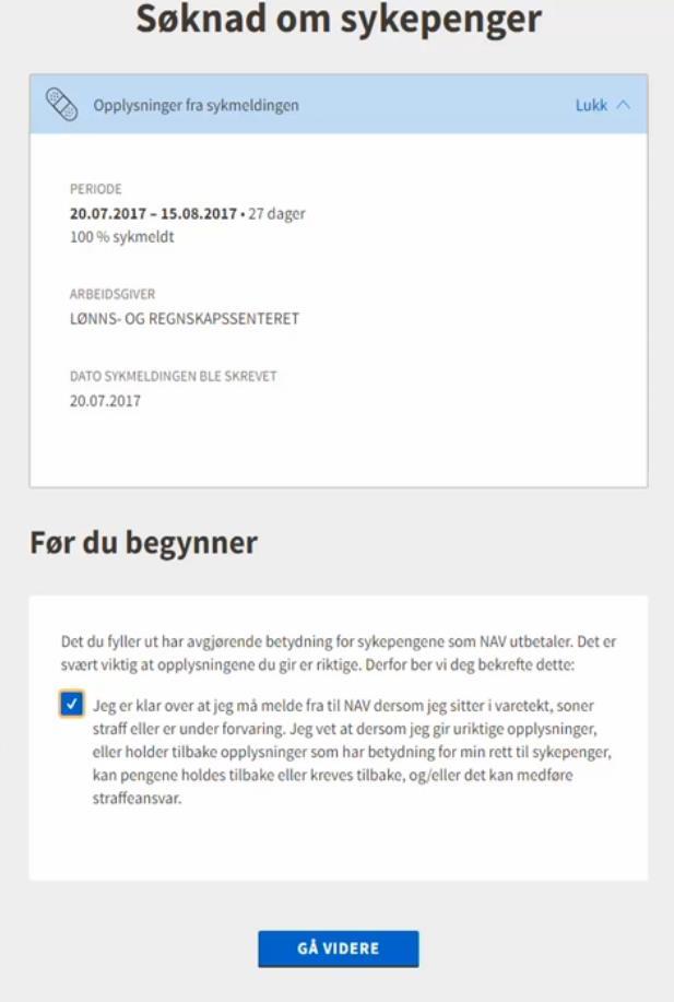 Innsending av søknad om sjukepengar Du må lese og hake av på ei