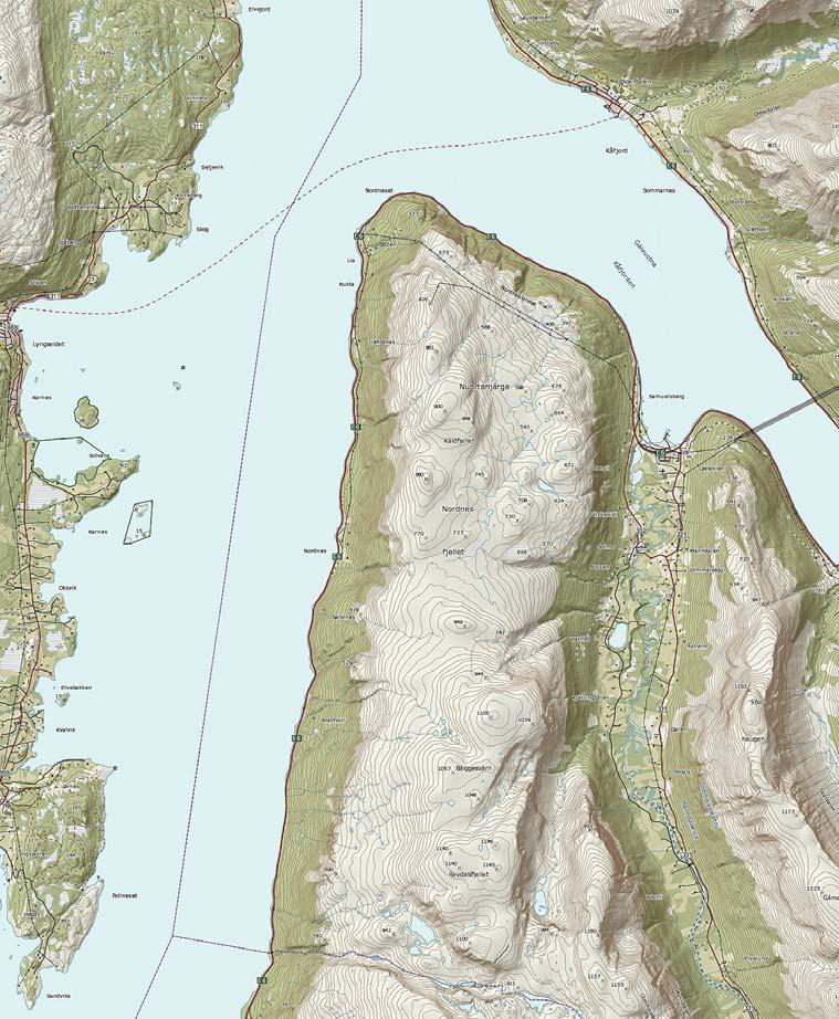 PLAOMRÅDET Kartet viser planområdet som strekker seg fra områdene rundt Indre ordnes på vestsiden av ordnesfjellet til Manndalen på