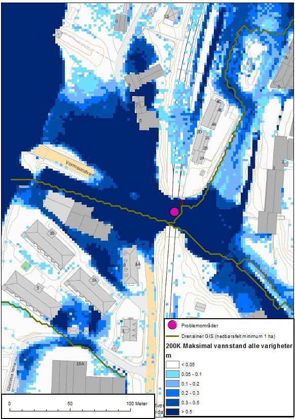 4.6.3 Jernbaneundergang, Fv175 Problembeskrivelse: Jernbaneundergangen i Vormsundvegen, Fv175 er utsatt for flom ved kraftige nedbørshendelser og flomhendelser i Drogga.