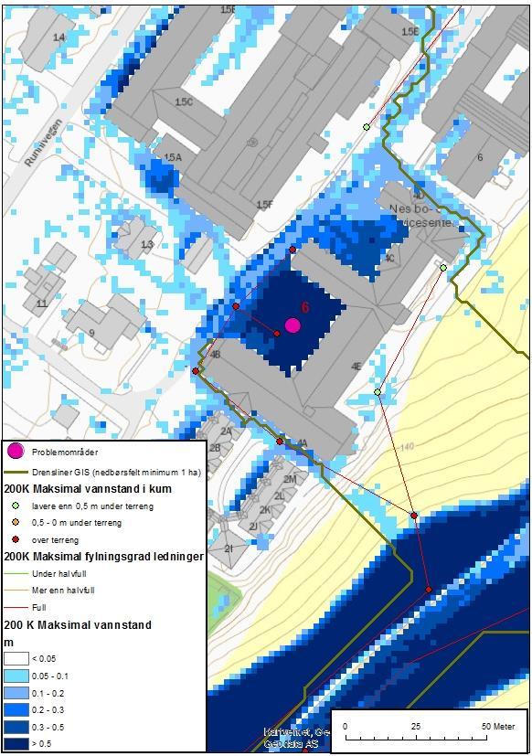 4.6.6 Nes bo- og servicesenter Problembeskrivelse: Nes bo- og servicesenter samler opp mye vann på nordsiden ved at terrenget heller mot bygningen.