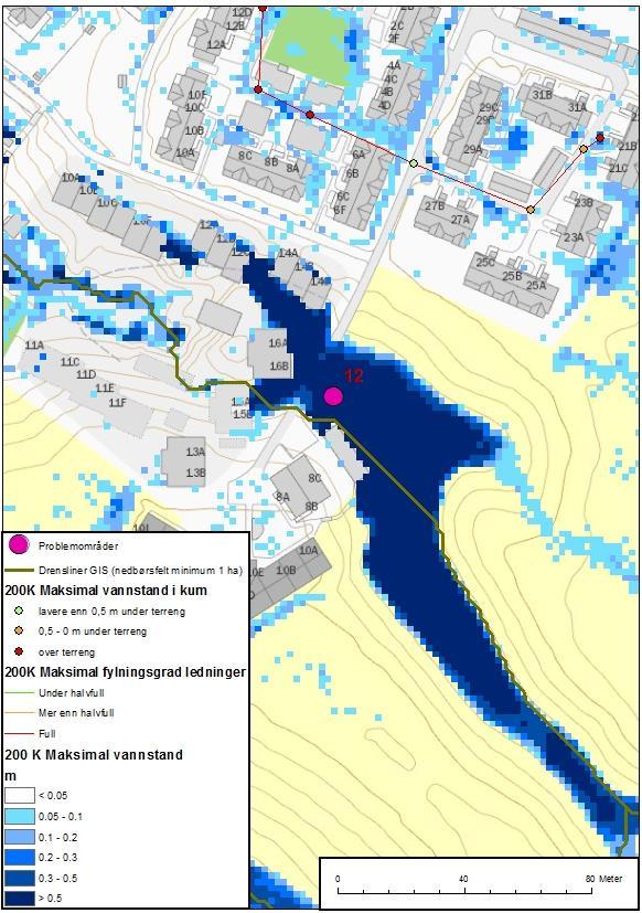 4.6.12 Grønbakkvegen / Øvre Drognesveg Problembeskrivelse: Ved boligområdet Grønbakkvegen/Øvre Drognesveg fører lavpunkter i terrenget til mye vann på overflaten.