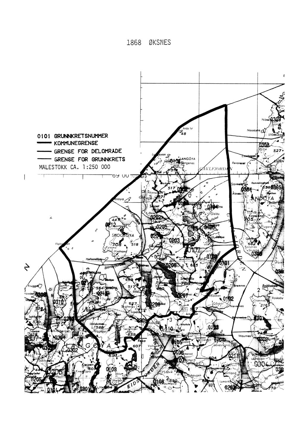 1868 ØKSNES E 0101 GRUNWRETSNUMMER --""" KOMMUNEGRENSE