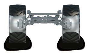 Den langsgående avvatringen av maskinen gjøres med 2 kraftige hydraulikksylindre, som er koblet til den separate bakakselrammen.