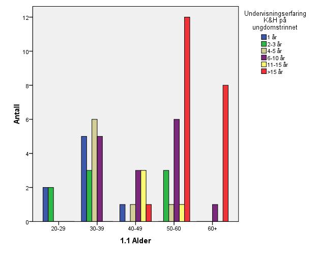 Tabellen under viser hvordan undervisningserfaringen fordeler seg i ulike aldersgrupper.