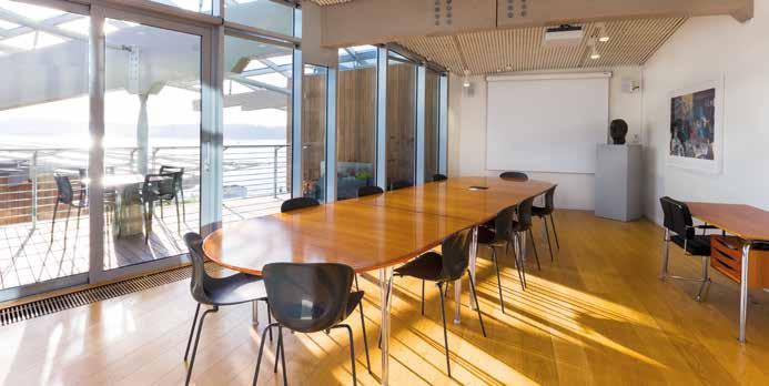 The meeting room is located on the third floor and has windows from floor to ceiling, a terrace, great view of the Oslo Fjord, a small kitchen and toilets.