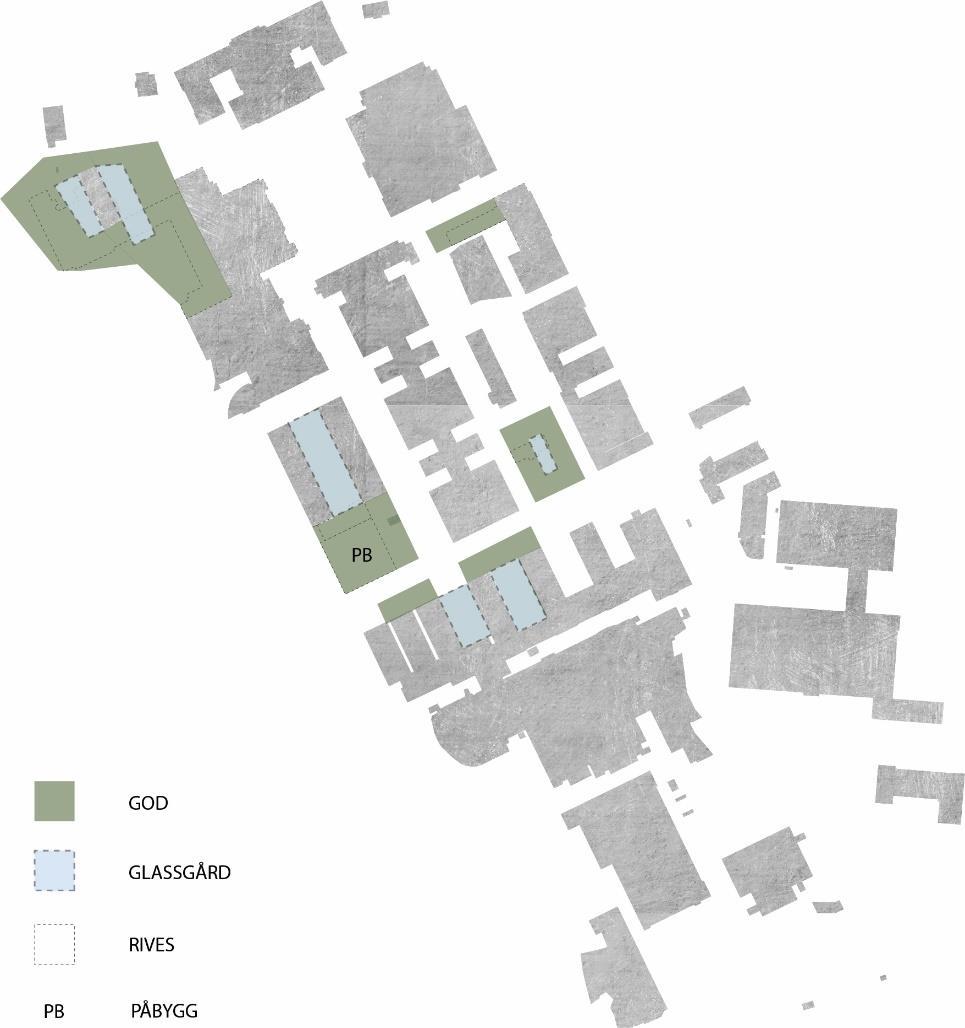 Figur 6 Kartet viser arealer på Gløshaugen som vurderes som godt egnet for fortetting Fordelen med fortetting er at man øker areal til campus innenfor samme infrastruktur.