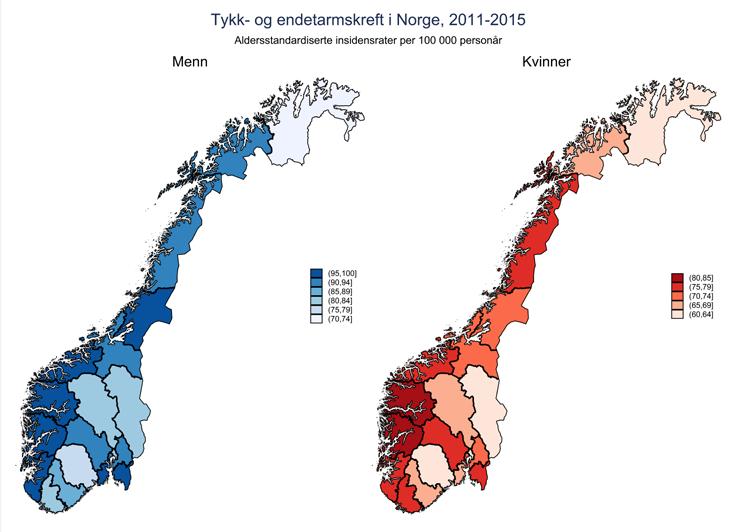 6.4 Sosiale og demografiske ulikheter i helse Kreftegisteret har tilgang til data for å gjøre analyser på demografiske ulikheter som for eksempel alder, kjønn, bosted på diagnosetidspunktet,