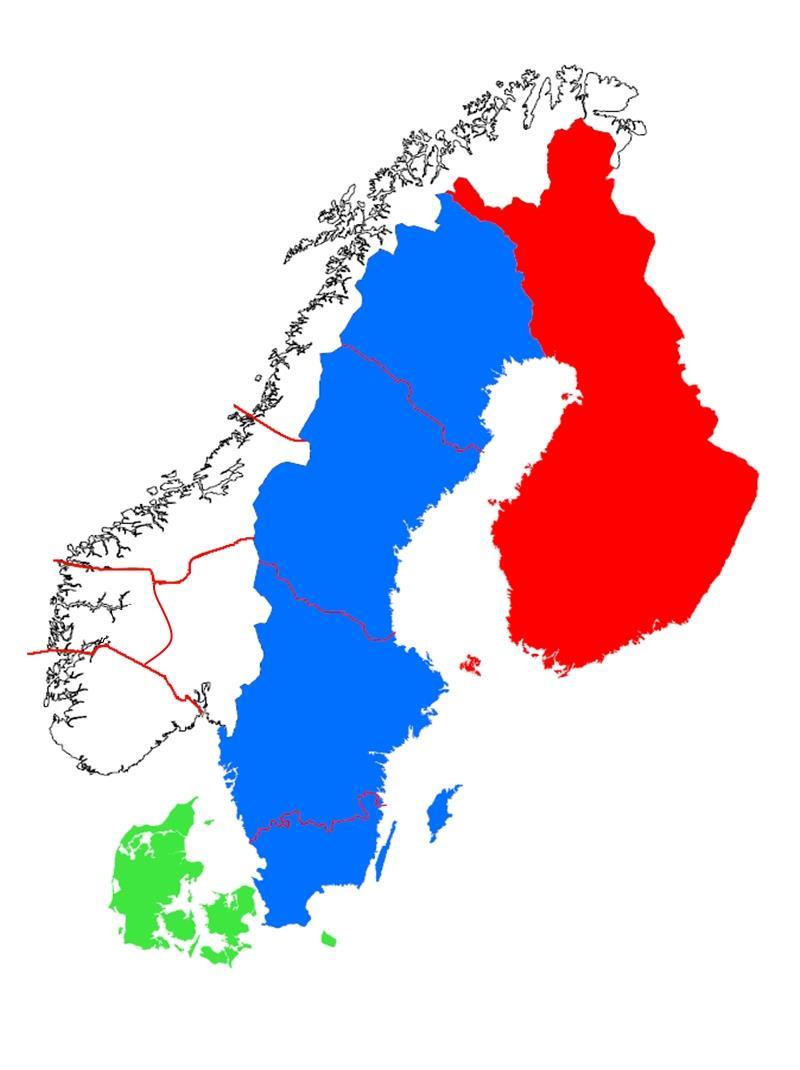Kraftsituasjonen veke 51 og 52 Noregs vassdrags- og energidirektorat, 216 11 Figur 11 Marknadsflyt mellom elspotområde i Norden førre veke, GWh.