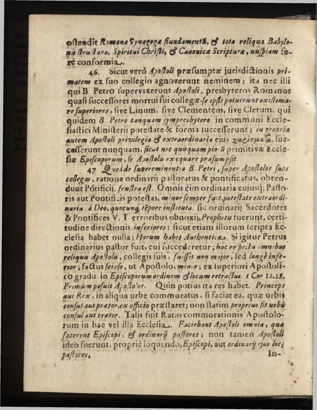 oftead\t Romana?y**%9gd fivniamentii & tola relief ua Babyloni* (Irulera* Spirttui Ch/ifli, & Canonica Scriptu**, nujptam tere conformia^. 46.