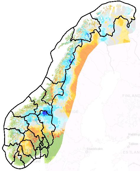 Vær og hydrologi 10 TWh mer snø enn normalt ved utgangen av 2017 2016 2017 Kilde: NVE Kartene viser snømengde i prosent av normalen for 31. desember i henholdsvis 2016 og 2017.