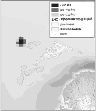 44 Prop. 113 S 2010 2011 Figur 2.1 Overlapp mellom laveste effektkonsentrasjon ved utblåsning fra Eldfisk (hhv havbunnsutblåsning (til venstre) og overflateutblåsning) og registrerte tobisområder.