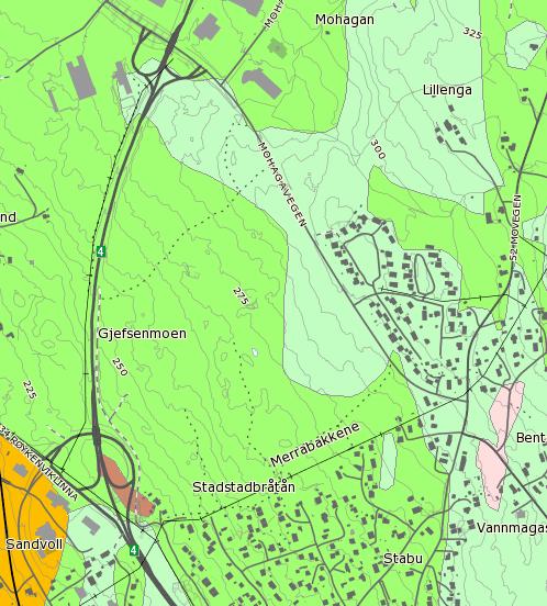 OMRÅDEREGULERING MED KONSEKVENSUTREDNING FOR MOHAGAN SØR 45 (50) Figur 22: Løsmassekart over området (kilde: NGI) Konsekvenser Tiltaket berører ikke naturmiljøer som vernet eller fredet.