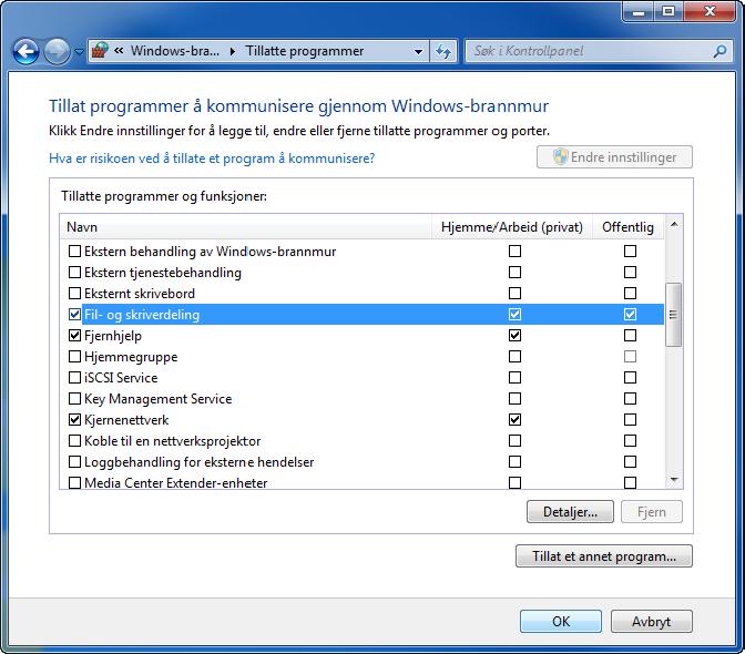 Sende > Forberedelse for utsending av et dokument til en PC Konfigurerer Windows brannmur (for Windows 7) Tillat deling av filer og skrivere og sett