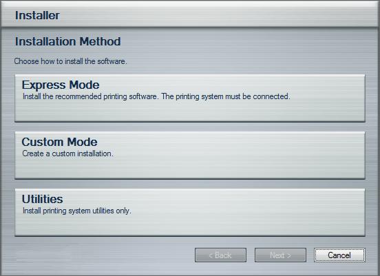 Klargjøring for bruk > Installere programvare 3 Installer med Express Mode.