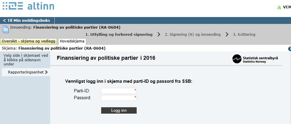 Skjema, pålogging,