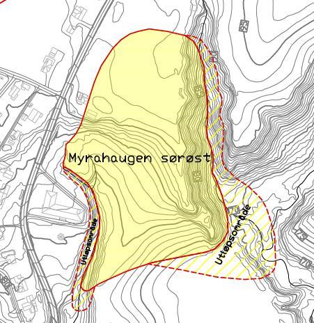 4.1.4 1899 Myrahaugen Sørøst Løsneområde: Løsneområdet begrenses i øst og sørvest av ravinedaler.