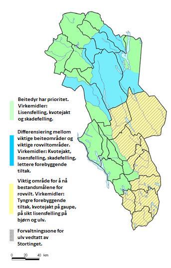 Oppland (region 3) Gaupebestanden i Oppland er en delbestand av et større område for gaupe der også blant annet Hedmark, Akershus/Østfold, Buskerud og Telemark inngår, og bestandsmålet i regionen er