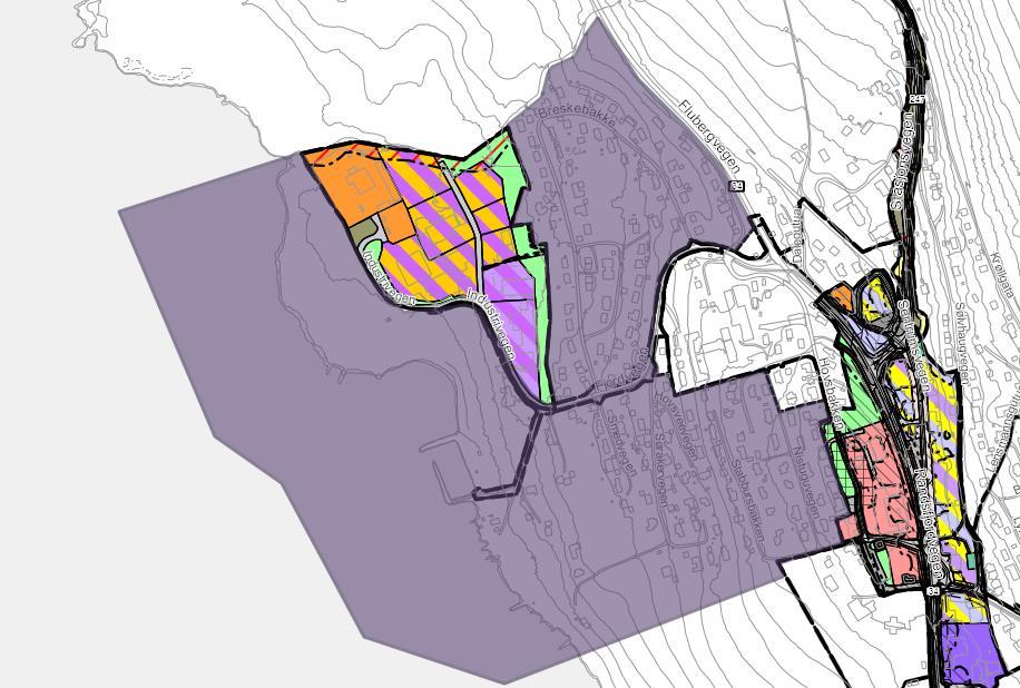 Figur 1 Planavgrensning sett i forhold til de påbegynte- og gjeldende reguleringsplanene i området Ved varsel om oppstart av reguleringsplanarbeid varsles et planområde som er ment å dekke arealet