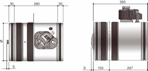 lindab vi forenkler byggingen Teknisk beskrivelse WH25 Brannklasse EI 120 Måltegning (mål i mm) Ø mm 100 125 140 150 160 180 200 224 250 280 300 315 S eksponert