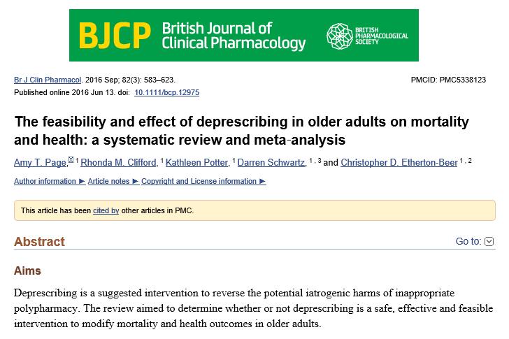 Avmedisinering - trygt og nyttig! A total of 132 papers met the inclusion criteria, which included 34 143 participants aged 73.8 ± 5.4 years.