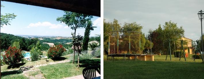 Fra leilighetenes private terrasse kan dere nyte en fantastisk utsikt til hagen og det omkringliggende kuperte landskapet.