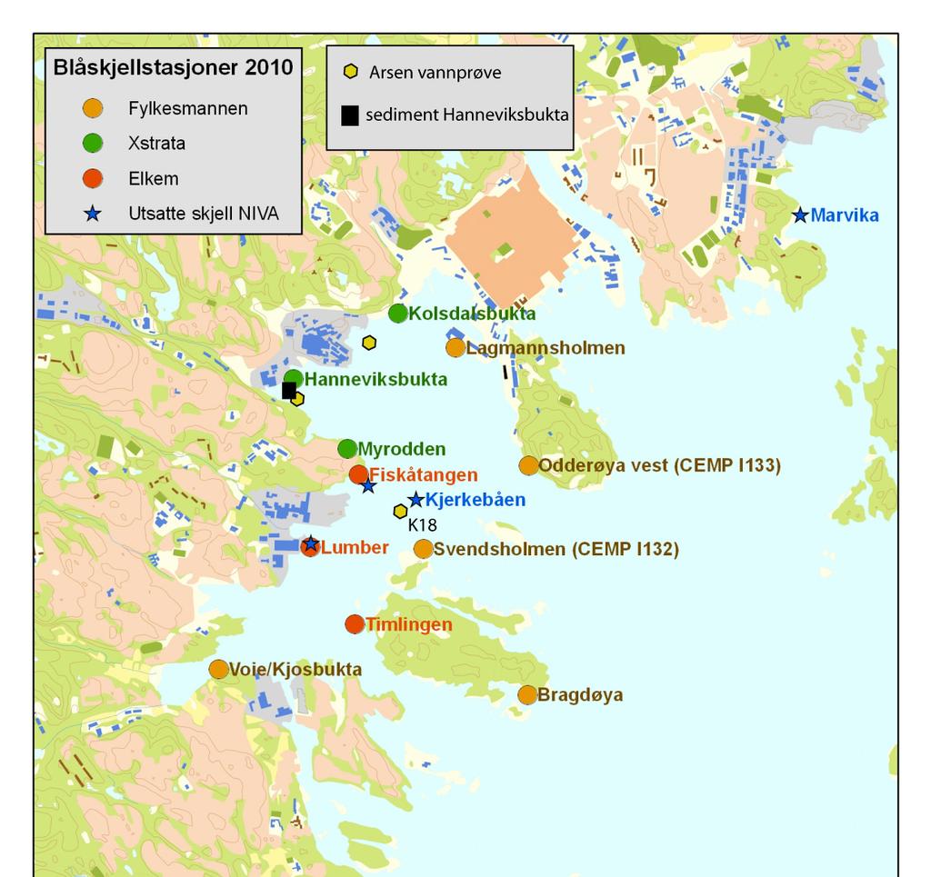 2. Undersøkelsesmetodikk 2.1 Vannmasser Vannprøver ble tatt fra tre stasjoner den 28.9.10 og 9.12.10, vist på kart i Figur 1.