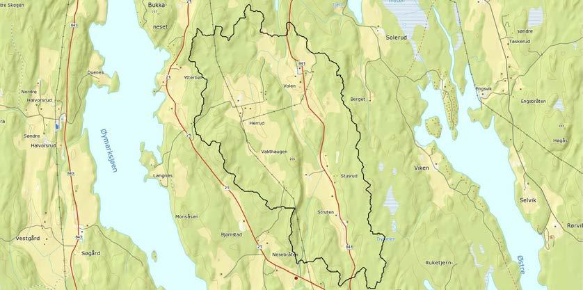 Gjennomsnittlig P-AL er 10 mg/100g og 93 % av jordbruksarealet er i erosjonsrisikoklasse 1 eller 2. Figur 3.2 Nedbørfeltet til Bøenselva. 3.1.2 Gunnengbekken Gunnengbekken ligger i Marker kommune og har utløp i Øymarksjøen (figur 3.