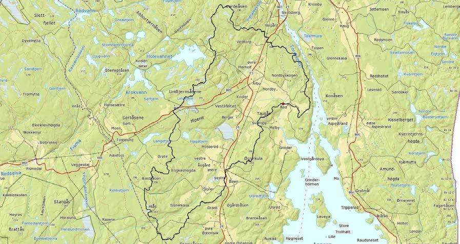 Gjennomsnittlig P-AL er 9 mg/100g og 46 % av jordbruksarealet er i erosjonsrisikoklasse 3 eller 4. Figur 3.4 Nedbørfeltet til Hafsteinselva. 3.1.4 Melbyelva Melbyelva ligger i Aremark kommune og har utløp i Aspern (figur 3.