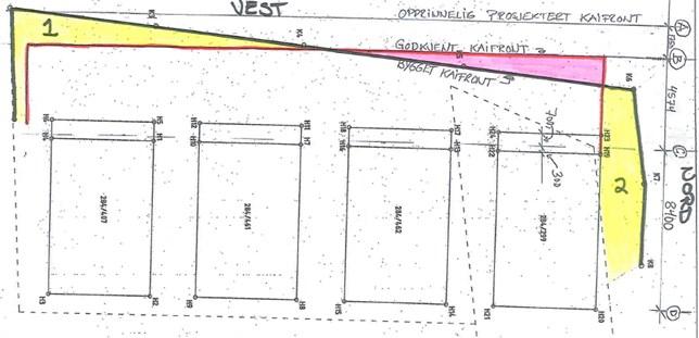 1) Endret utforming av kaien o Godkjent kaifront 2007 = rød