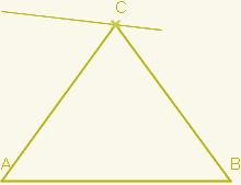 På en slik figur kan eleven ta tak i og flytte på punktene A, B og C. Da vil figuren endre seg i takt med forflytningene, og vi ser at summen av de tre vinklene alltid ser ut til å bli 180.