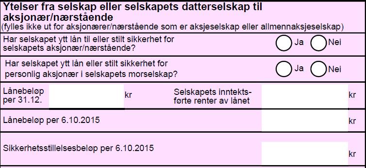 9) Fordring/lån til aksjonærer Nye og strengere regler vedr. lån etablert 7 oktober 2015 eller senere. Skillet går ved datoen 06.10.