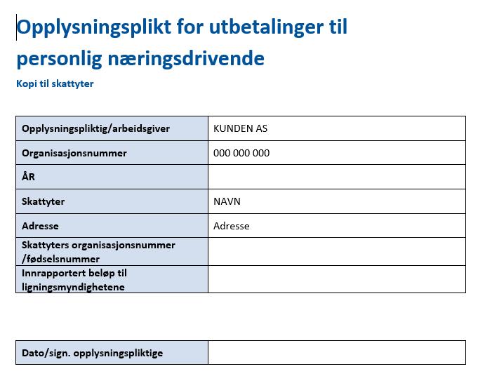 30) Innberetning til næringsdrivende Innberetning av næringsdrivende (Frist 15.