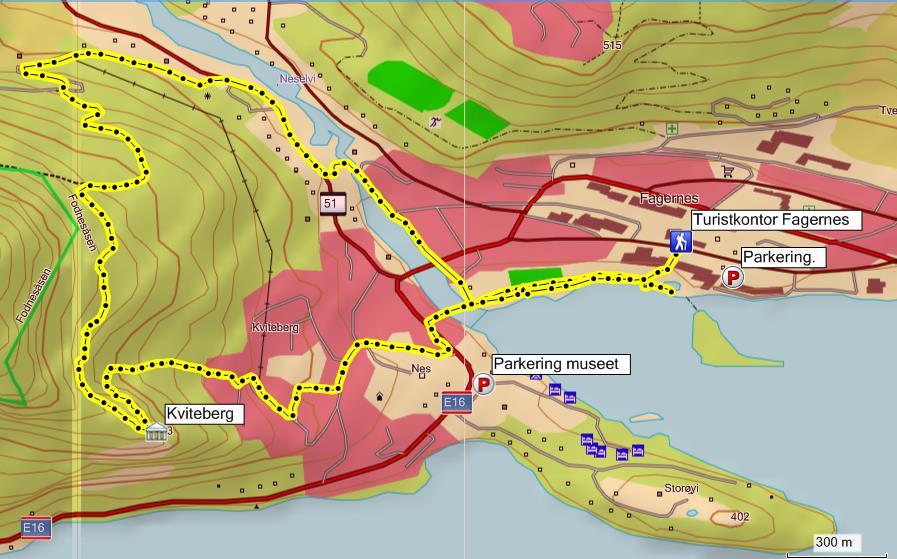 1 Kviteberg 543 moh Lengde: ca. 3 km tur-retur / ca.