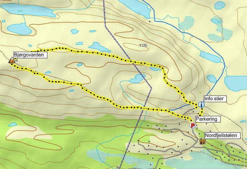 10 Bjørgovarden Aurdal 1138 moh Adkomst fra sør. Kjør riksvei 33 ca. 2 km fra Bjørgokrysset mot Tonsåsen og ta av mot Bjørgoåsen (bomveg). Kjør ca.