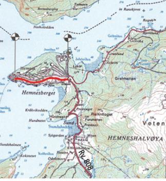 FV808 Fylkesvei 808 strekker seg fra Varpen ved E6 og til Levang i Leirfjord kommune. Strekningen omfatter ett fergesamband, noe vi kommer tilbake til senere.