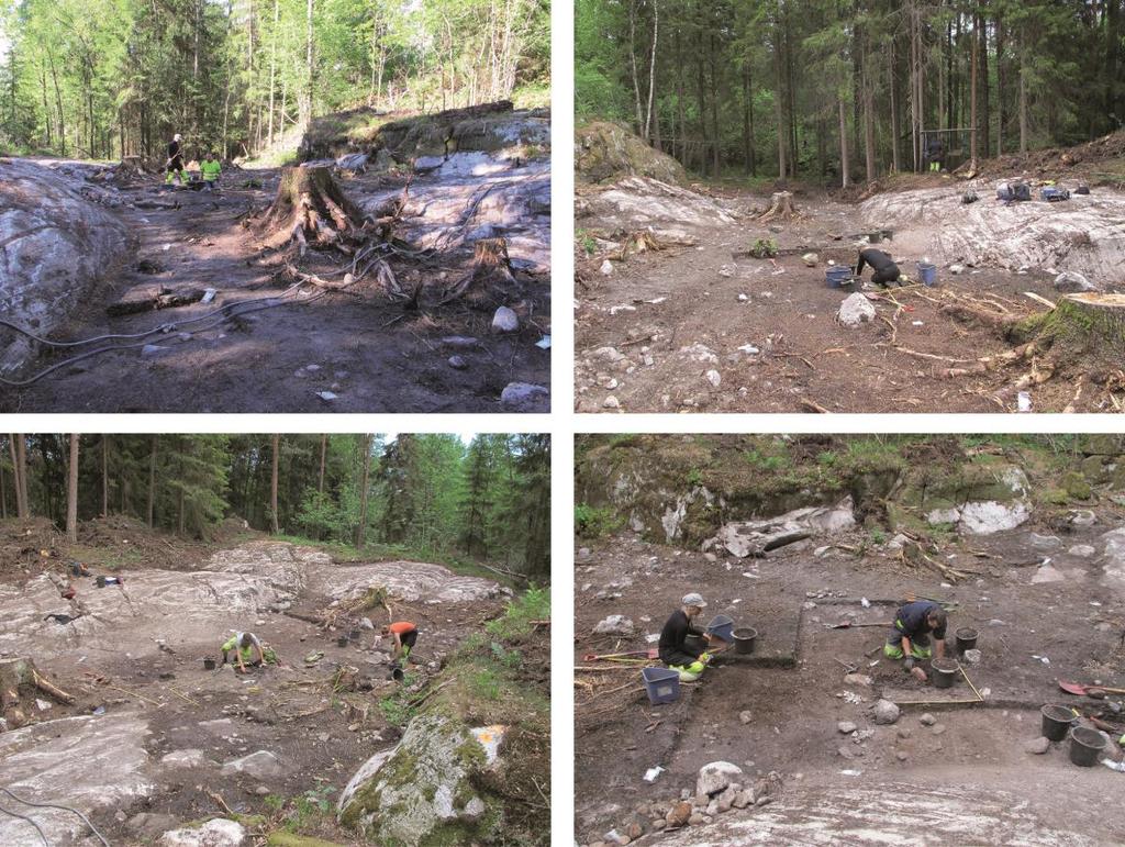 Figur 5 Oversiktsfoto fra Hegna øst 7. ØV: lokaliteten under utgravning, sett mot sør. ØH: lokaliteten under utgravning, sett mot nord. NV: lokaliteten under utgravning, sett mot sørøst.