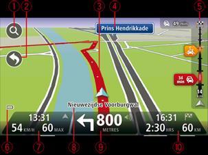 Kjørevisningen Om kjørevisningen Når TomTom-enheten starter første gang, vises kjørevisningen sammen med detaljert informasjon om gjeldende posisjon.