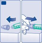 Når nålen er tildekket, trykkes forsiktig den ytre nålehetten ordentlig på, og nålen skrus deretter av. Kast nålen på en forsvarlig måte og sett pennehetten på igjen etter hver injeksjon.