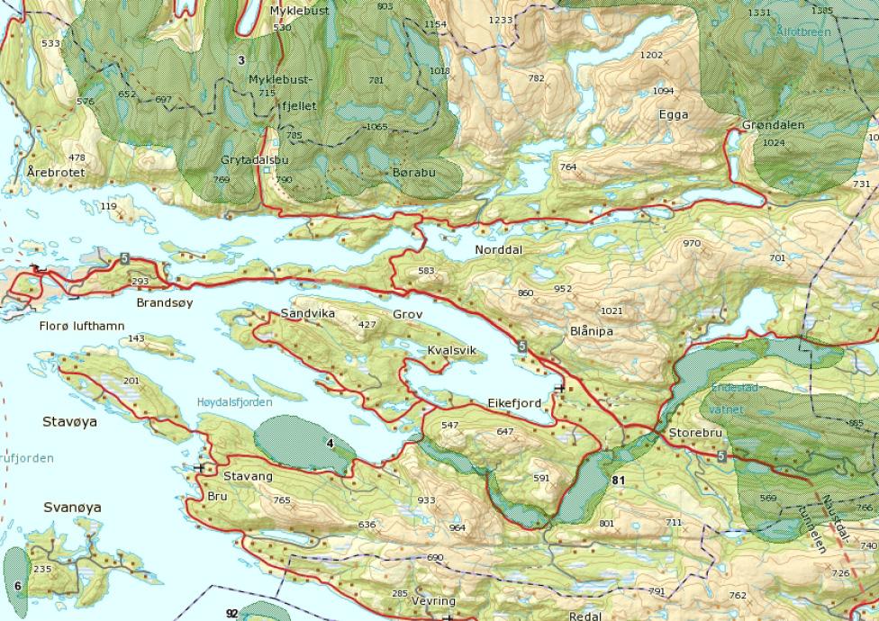 Side 5av 12 kommune. Fleire større og mindre vatn med trongare parti innimellom. Vassdrtaget er lakseførande. Gode tihøve for bærplukking i området.