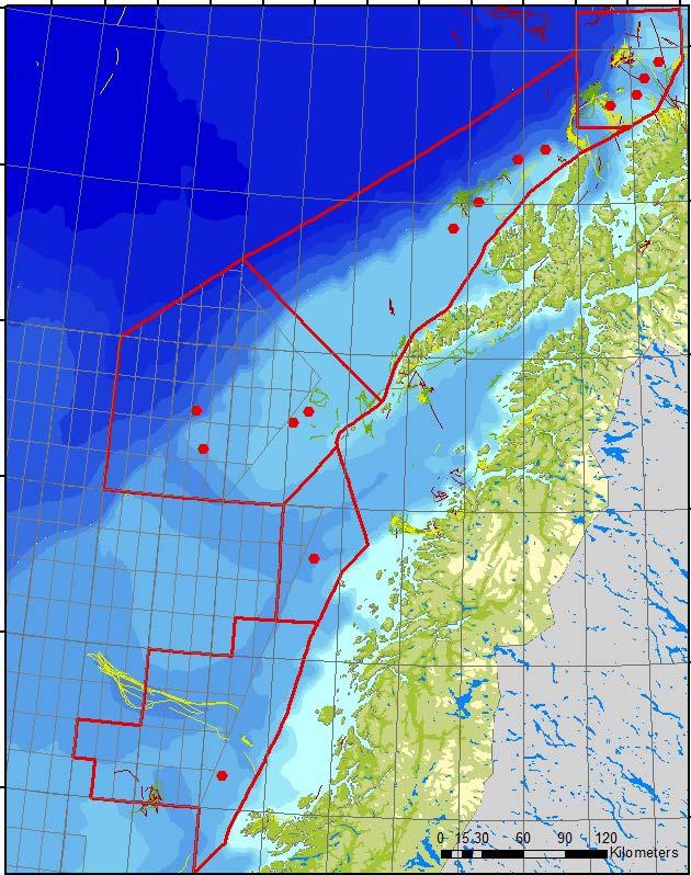 Figur 6 Kvartalsvis fordeling av norsk kystfiske med konvensjonelle redskaper (fartøy mellom 18 og 28 meter) i det nordøstlige Norskehavet i årene 2009-2011. Øverst: 1. kvartal til venstre og 2.