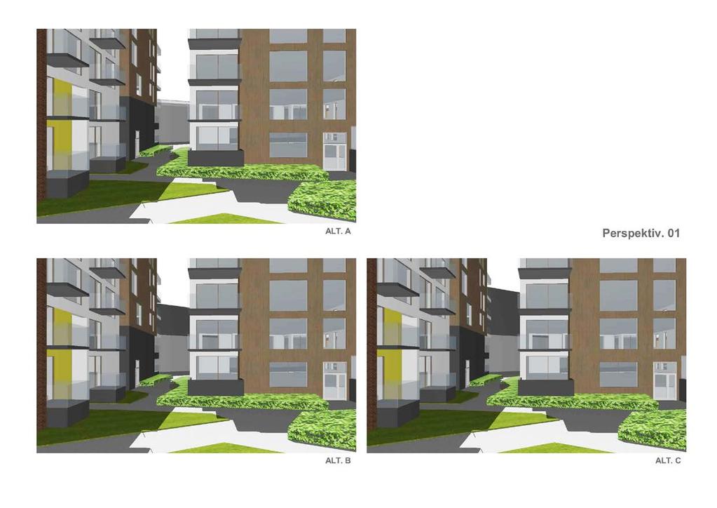 BILDE FRA GÅRDSEROMMET MOT SJØEN PERSPEKTIV 01 Foreslått åpning mot syd/vest i den nye bebyggelsen gjenbygges ved påbygging av Nordre