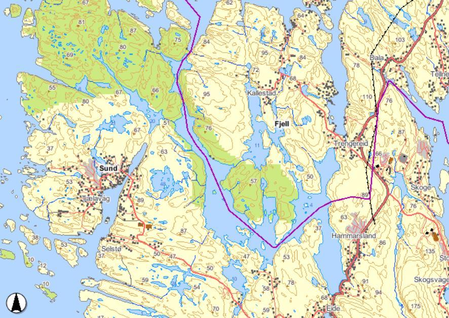 Inngrepsfrie naturområde (INON) Anlegg og vasskjelde ligg i inngrepsnære område. Kørelen er allereie vasskjelde for Sund kommune.